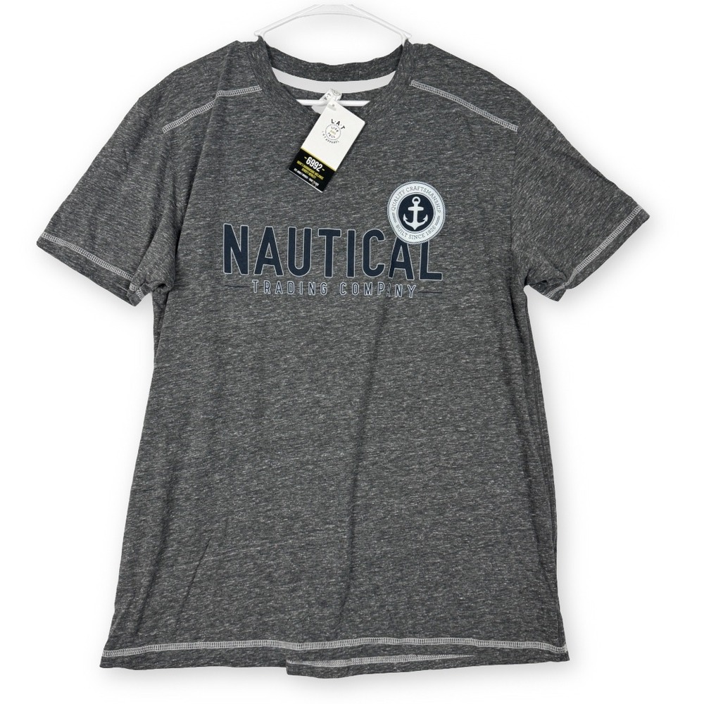 LAT Apparel Mens Harborside Melange Jersey Henley Gray Nautical Anchor Shirt L